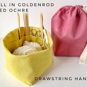 Yellow knitting bag Eco-friendly canvas organizer with 8 pockets. Perfect for hat/sock projects. Portable, eco-friendly gift for knitter. image 3