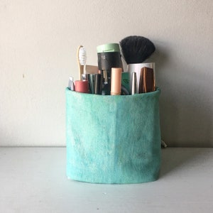 Portable makeup storage bag, toiletry case, organic canvas eco-friendly fabric bin with numerous internal pockets image 2