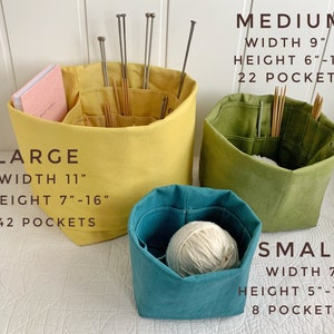 Yellow knitting bag Eco-friendly canvas organizer with 8 pockets. Perfect for hat/sock projects. Portable, eco-friendly gift for knitter. image 4