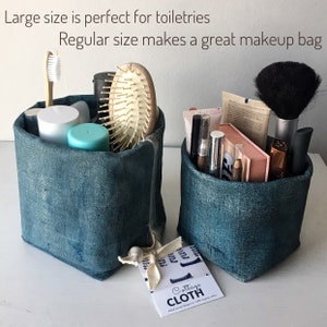 Portable makeup storage bag, toiletry case, organic canvas eco-friendly fabric bin with numerous internal pockets image 3