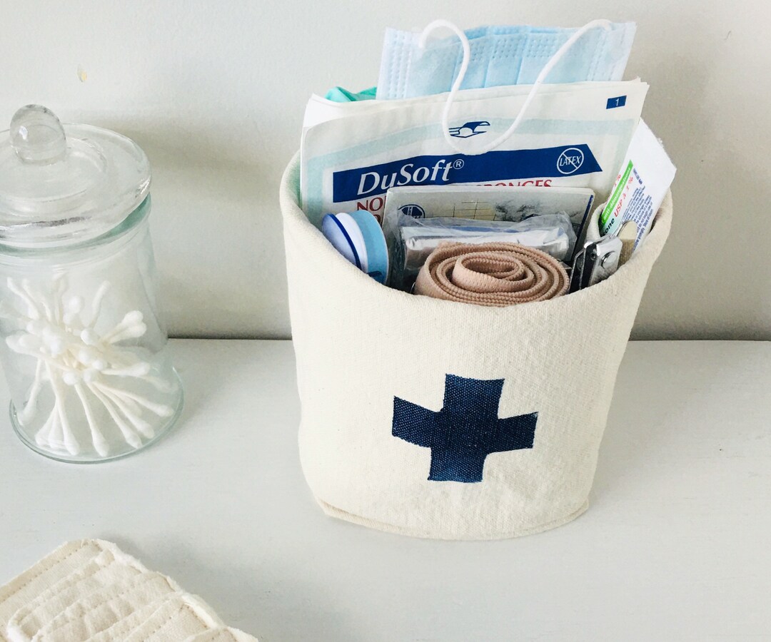 First Aid Kit Bag. Organic Canvas With Many Pockets. Travel Medicine