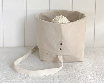 Eco-friendly gift for knitter! Knitting/crochet and yarn bag! 100% organic cotton canvas organizer, lots of pockets. WIP bag for knitters.