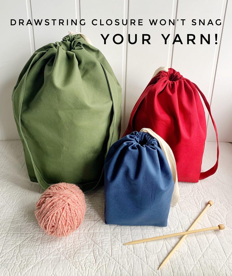 Gift for knitters - Organic cotton knitting bag/organizer/project bag/wip bag. Portable & eco-friendly with many pockets. Handmade. 3 sizes image 7