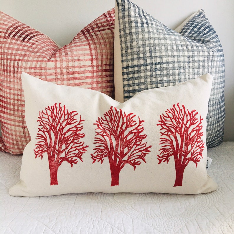 Download Red Organic Canvas Gingham Pillow Cover Indooroutdoor Fabric Modern Farmhouse Decor Hand Painted Stripeschecks Toss Pillow Home Decor Home Living Vadel Com