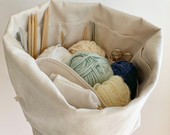 Organize knitting and crochet supplies. Project bag knitting/crochet, lots of pockets to hold all your supplies. Portable/eco-friendly gift