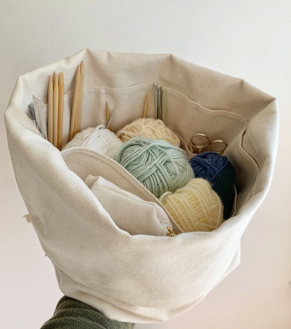 Medium Knitting Bag. Natural Organic Canvas Organizer/project Bag, Numerous  Pockets Hold All Your Supplies. Portable & Eco-friendly 