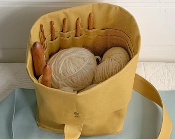 Crochet bag and organizer, lots of pockets for hooks/notions.  100% organic cotton canvas. Gift for crocheter.