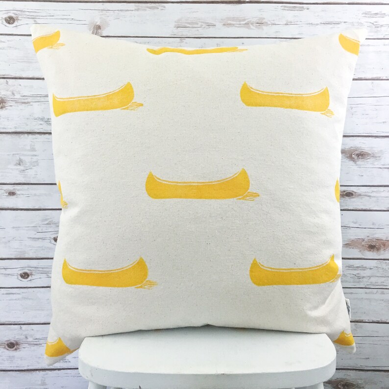 Organic Canvas Floor Pillow Block Print Canoes Euro Sham Etsy