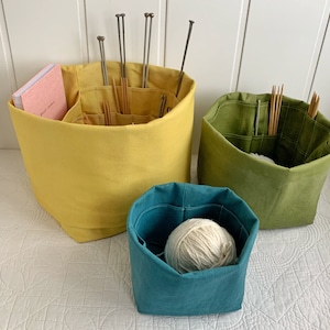 Knitting storage bag, organic canvas, vegan knitting project tote, crochet work bag, gift idea for knitter, eco friendly and handmade