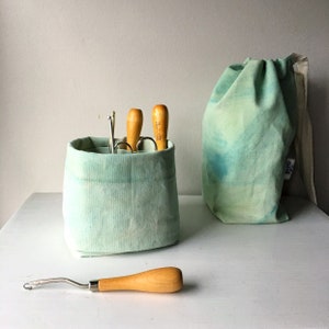 Portable makeup storage bag, toiletry case, organic canvas eco-friendly fabric bin with numerous internal pockets image 6