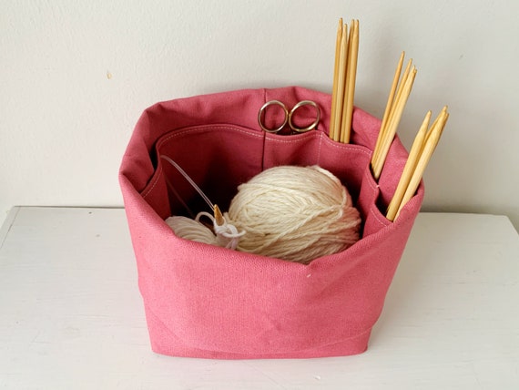 Small Knitting Bag Organizer With Numerous Pockets. Sock Knitting