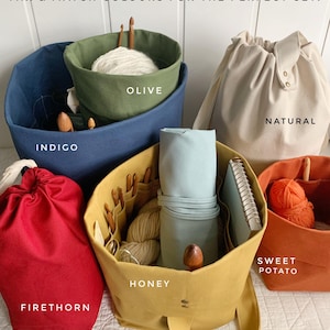 Gift for knitters - Organic cotton knitting bag/organizer/project bag/wip bag. Portable & eco-friendly with many pockets. Handmade. 3 sizes image 5