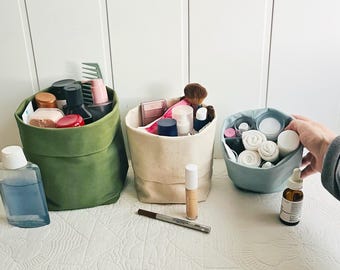 Upright Toiletry Organizer | Organic Cotton Makeup Bag | No-Spill Travel Bag | 3 Sizes | Handmade Gift