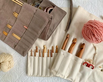 Organizers for knitting/crochet! Organic canvas knitting needle case, crochet hook roll, needle storage, small tool roll, gift for crafter