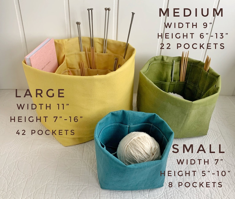 Gift for knitters Organic canvas knitting bag/organizer with numerous pockets to hold all your supplies. Portable & eco-friendly. 3 sizes. image 8