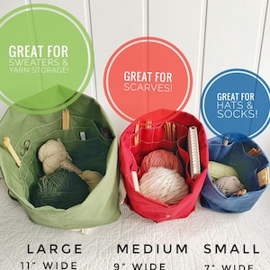 Gift for knitters - Organic cotton knitting bag/organizer/project bag/wip bag. Portable & eco-friendly with many pockets. Handmade. 3 sizes image 4