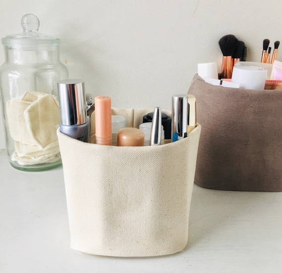 Eco friendly Fabric Bin With Pockets Portable Makeup Storage Bag Toiletry Case Organic Canvas Sustainable Fabric No Dye Etsy