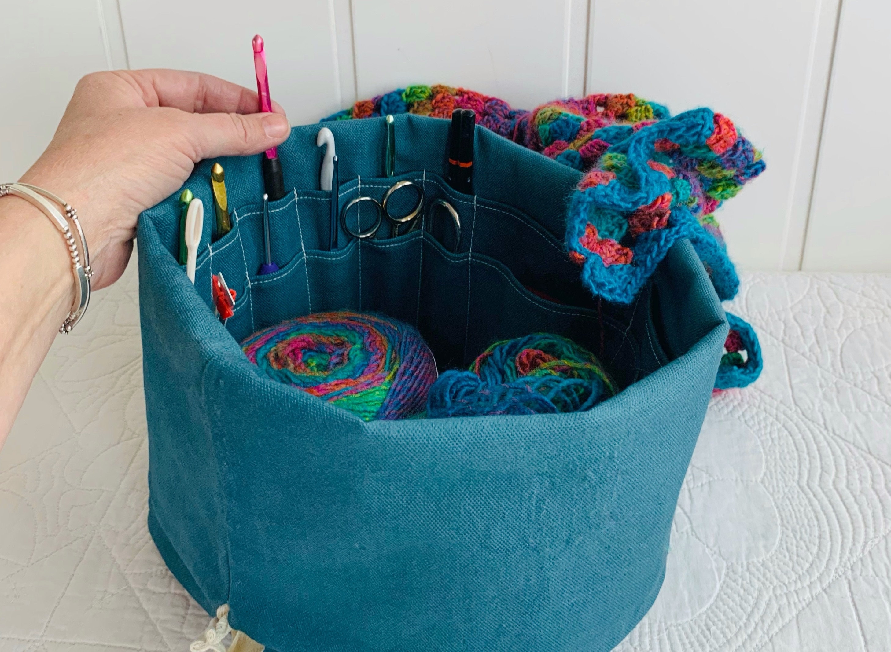 Large Knitting, Crochet Project Tote Bag, Extra Large Yarn Storage