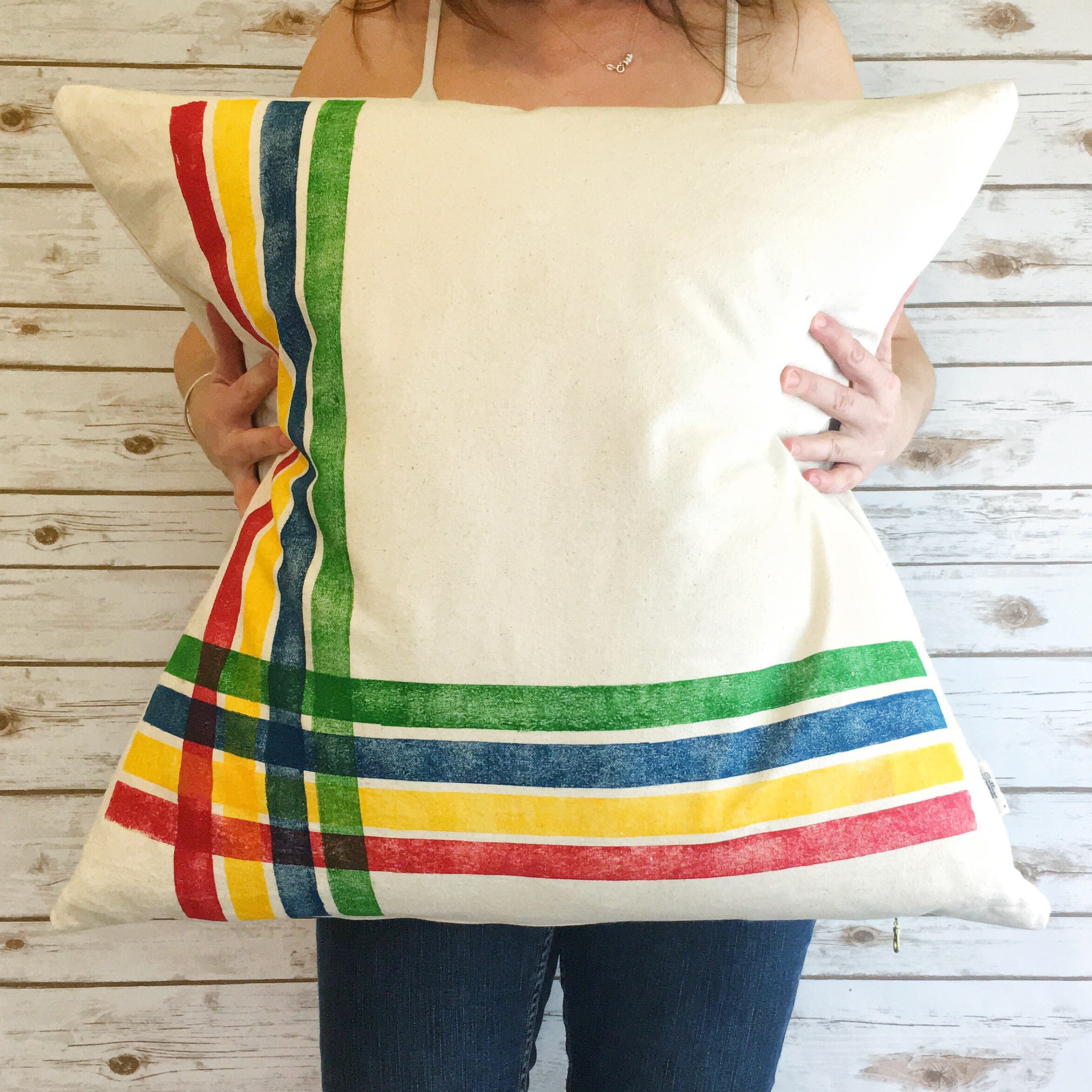 Extra Large Pillow With Hudson Bay Colours Organic Canvas Etsy