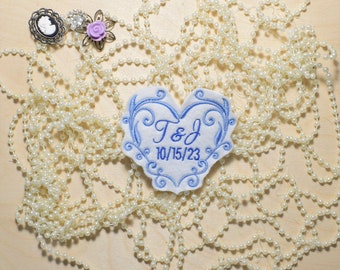 Wedding Dress Patch, Sew or iron on, Something Blue, Bridal Gift, Wedding Heart,