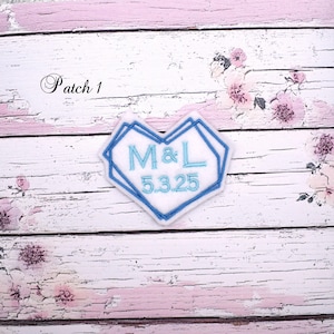 Personalized Wedding Patch w/ Initials and Date, Custom Sew On Patch, Something Blue Bride Patch, Wedding Keepsake Gift, Bridal Shower Patch