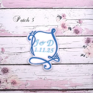 Personalized Wedding Patch w/ Initials and Date, Custom Sew On Patch, Something Blue Bride Patch, Wedding Keepsake Gift, Bridal Shower Patch