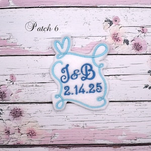 Personalized Wedding Patch w/ Initials and Date, Custom Sew On Patch, Something Blue Bride Patch, Wedding Keepsake Gift, Bridal Shower Patch