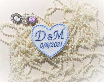 Wedding Dress Patch/ Sew or Iron on/Something Blue/ Bridal Gift/ Heart Shaped Wedding Patch/ Personalized Patch/