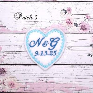 Wedding Patch Custom Embroidered. Featuring elegant blue script with initials and date, Sew On, Something Blue, Wedding Keepsake Gift,
