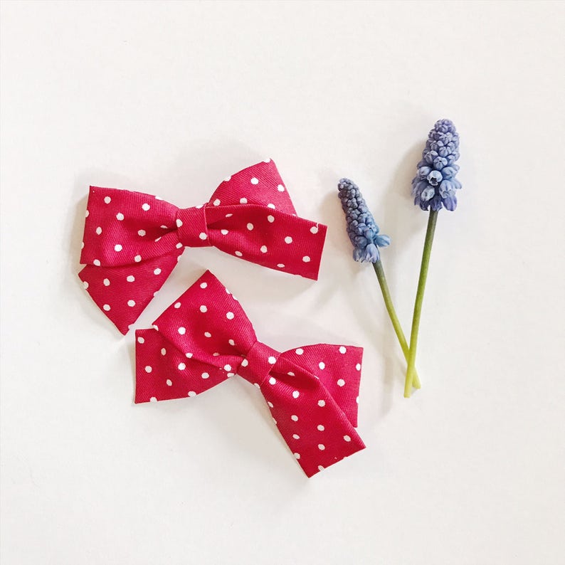 Mini School Girl Bow Red Polka Dot Hair Bows Baby Girl Etsy