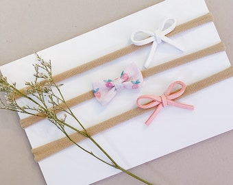 Preemie Strawberry Bow Set, Gift Newborn, Suede Bows, Tiny Bows, Nylon band, preemie headbands, preemie bows, preemie baby girl headbands