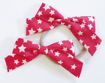 Patriotic Hair Bow, Little Girl Bows, 4th of July Hair Bow, Baby Girl Bow, Newborn Bows, Red and White Stars Bow, baby headbands