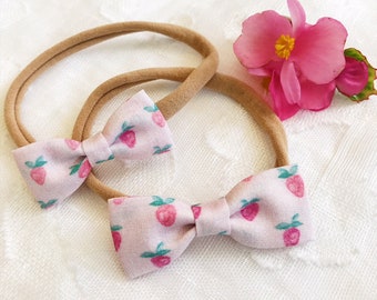 Strawberry Fields Bow Headband, Hair Clip, nylon bow headband, preemie baby headband, baby girl shower, newborn headband