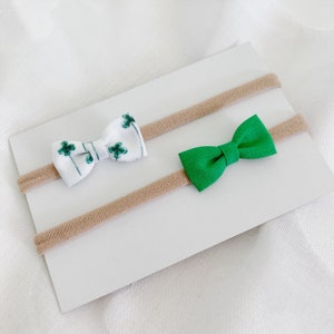 Preemie Baby Bow Set, Irish Baby Girl Bows, Newborn Bow Set, Cloverleaf Baby Bow, Tiny Bows, Infant Girl Bows, Tiny Hair Bow Set