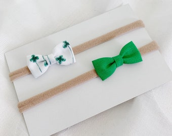 Preemie Baby Bow Set, Irish Baby Girl Bows, Newborn Bow Set, Cloverleaf Baby Bow, Tiny Bows, Infant Girl Bows, Tiny Hair Bow Set