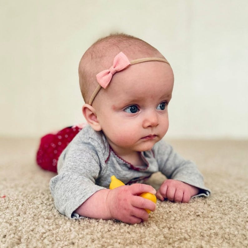 Newborn Bows Newborn Headband Posie Pink Linen Bow Baby Etsy