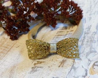 Gold Filigree Lace Bow, Newborn gold bow, baby girl bow, little girl bow, lace bow, petite hair bow