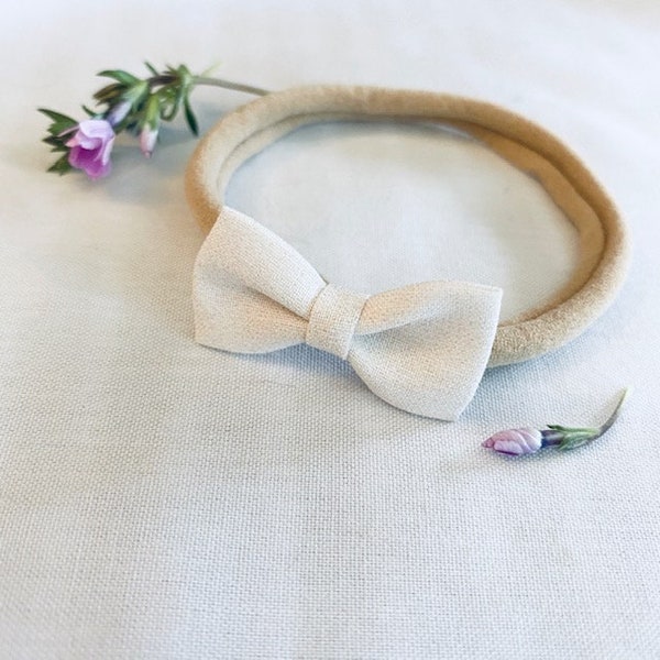 Cream Preemie Bow Headband, baby headband, baptism bow headband, going home outfit,  baby girl, baby, newborn