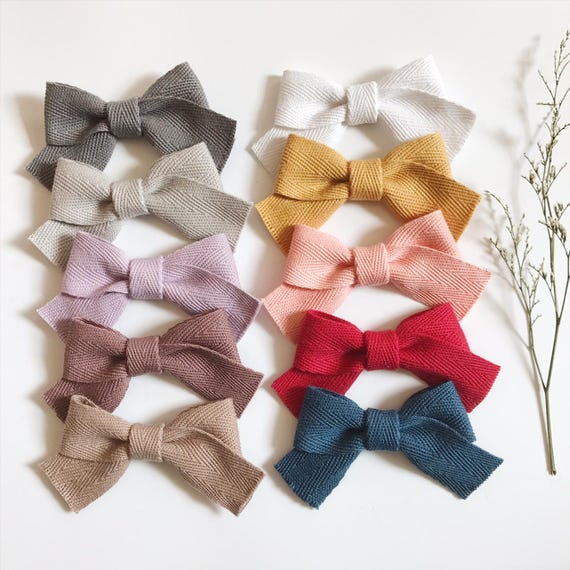 Newborn Gift, Twill Baby Bows, Toddler Bows, Twill Bow Headbands, Baby Girl Bow Headbands, Baby Shower Gift, Neutral Baby Bows