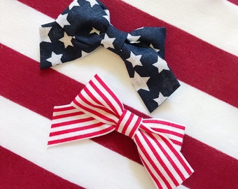 Mini School Girl Stars and Stripes Pigtail Set, toddler girl, 4th of July, red bow, striped bow, patriotic bows, red, white and blue, USA
