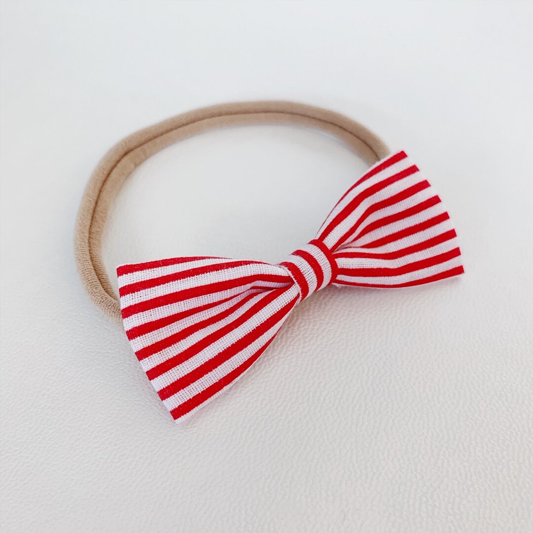 Red Striped Hair Bow Little Boy Bow Tie Red Bow Headband - Etsy