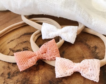 Preemie Lace Headbands, tiny baby girl bow, baby lace bow, lace bow set, preemie girl gift, baby shower gift, preemie girl outfit, pink lace