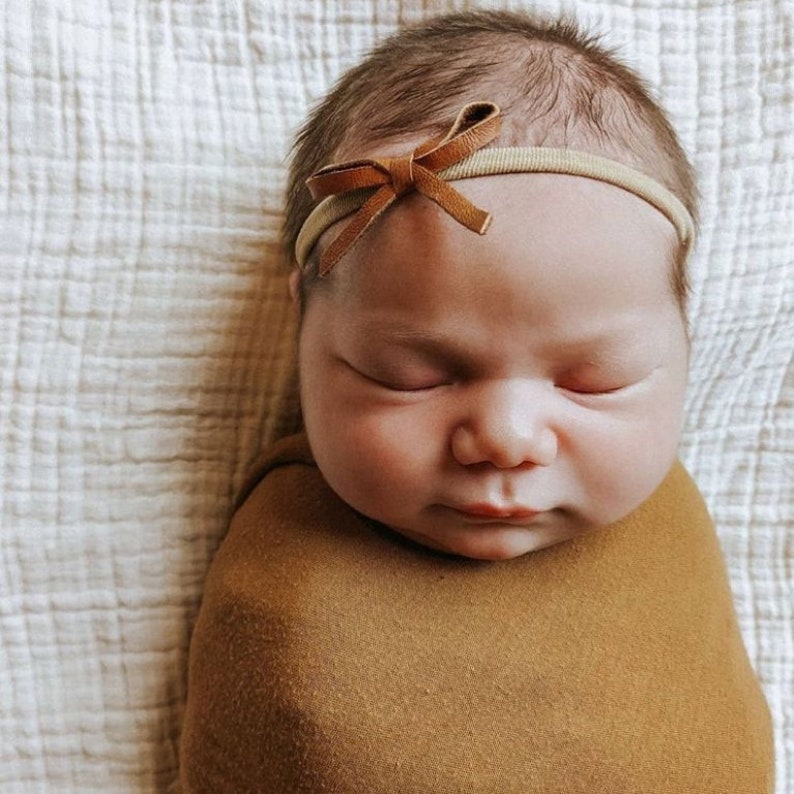 Preemie Peachy Pink Linen Bow, Gift Newborn, newborn hair bow, NICU, Tiny Bows, preemie headband, tiny, baby gift, baby shower image 9