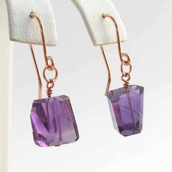 Lila Amethyst Ohrringe, facettierte Nuggets, rosegold, sterling silver, made to order,