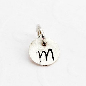 Tiny 925 Silver Pendant 6.4 mm, hand-stamped, wish letter, initial