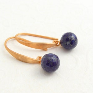 Lapis Lazuli Earrings Rose Gold Gold Gold Plated, Ball, Faceted, Dark Blue, Gold Plated, 925 Silver