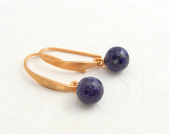 Lapis Lazuli Earrings Rose Gold Gold Gold Plated, Ball, Faceted, Dark Blue, Gold Plated, 925 Silver