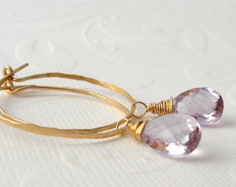Purple amethyst earrings, pink amethyst, goldfilled earrings, earrings,