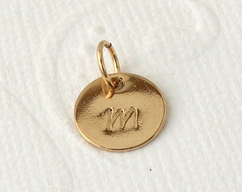 Goldfilled pendant 9 mm hand-stamped, desired letter, charm gold-plated