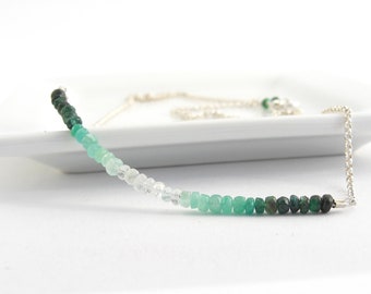 Fine Emerald Chain Gradient ombre 925 Silver Stone Row Barchain, Natural Gemstones, Green Emerald